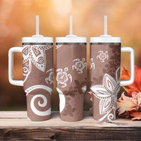 Polynesia Tumbler With Handle Brown Tribal Turtle Floral Pattern LT05 - Polynesian Pride