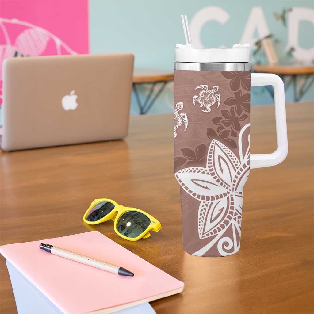 Polynesia Tumbler With Handle Brown Tribal Turtle Floral Pattern LT05 - Polynesian Pride