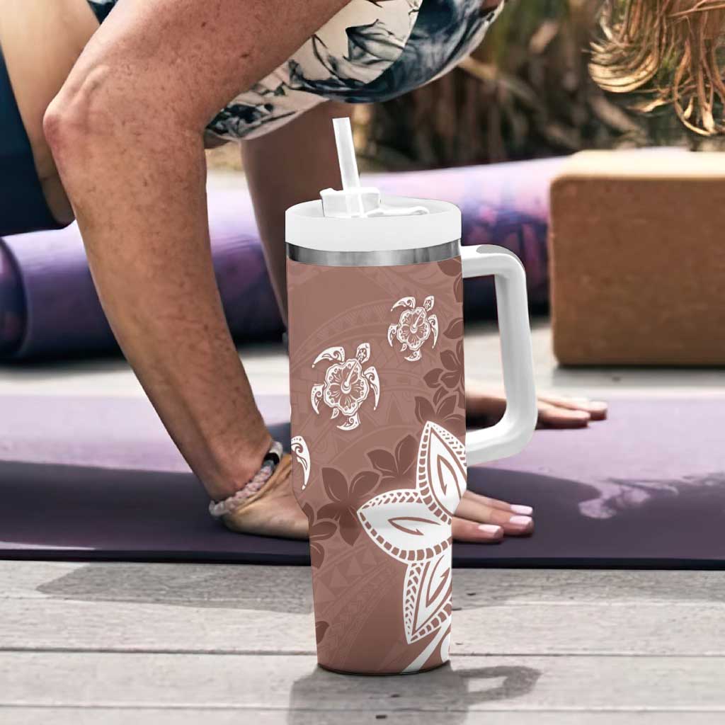 Polynesia Tumbler With Handle Brown Tribal Turtle Floral Pattern LT05 - Polynesian Pride