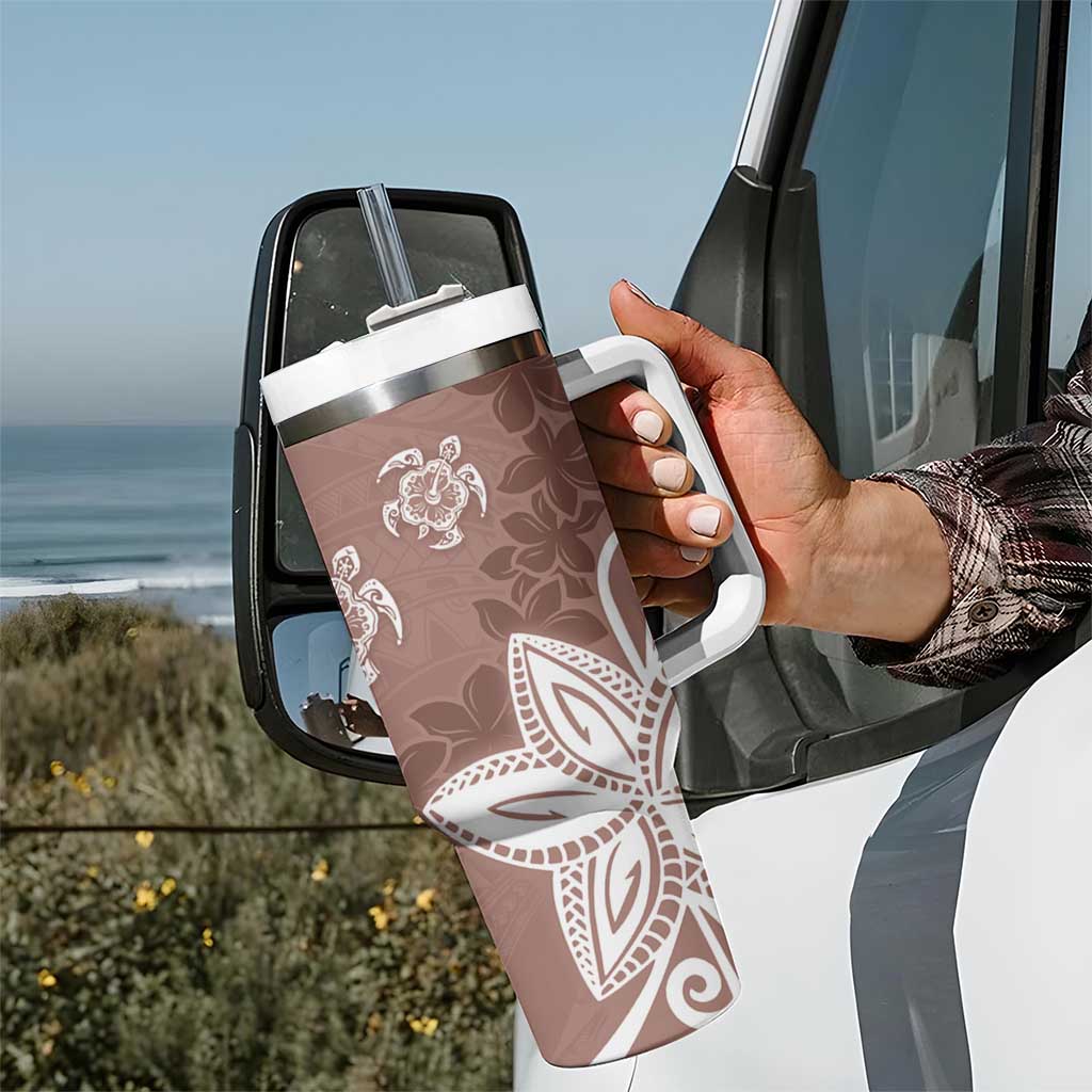 Polynesia Tumbler With Handle Brown Tribal Turtle Floral Pattern LT05 - Polynesian Pride