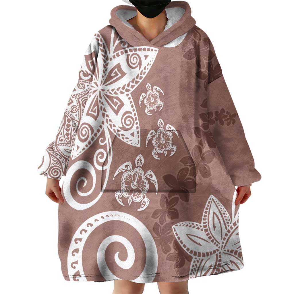 Polynesia Wearable Blanket Hoodie Brown Tribal Turtle Floral Pattern LT05 - Polynesian Pride
