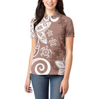 Polynesia Women Polo Shirt Brown Tribal Turtle Floral Pattern