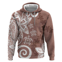 Polynesia Zip Hoodie Brown Tribal Turtle Floral Pattern