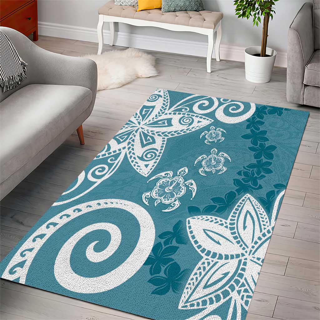 Polynesia Area Rug Hippie Blue Tribal Turtle Floral Pattern LT05 - Polynesian Pride