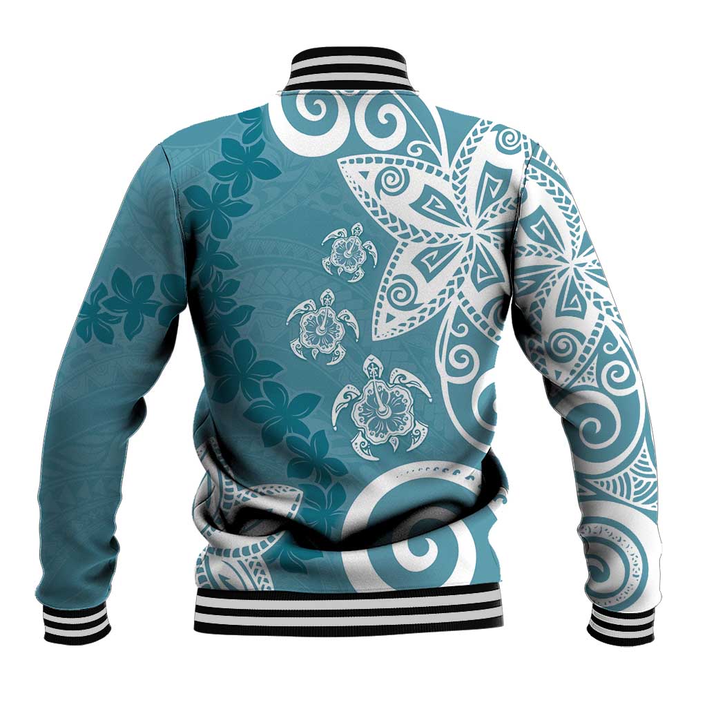 Polynesia Baseball Jacket Hippie Blue Tribal Turtle Floral Pattern LT05 - Polynesian Pride