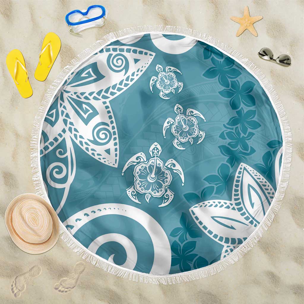 Polynesia Beach Blanket Hippie Blue Tribal Turtle Floral Pattern LT05 One Size 150cm Blue - Polynesian Pride
