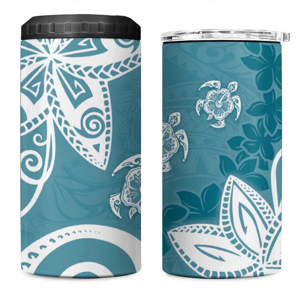 Polynesia 4 in 1 Can Cooler Tumbler Hippie Blue Tribal Turtle Floral Pattern LT05 One Size: 16 oz Blue - Polynesian Pride