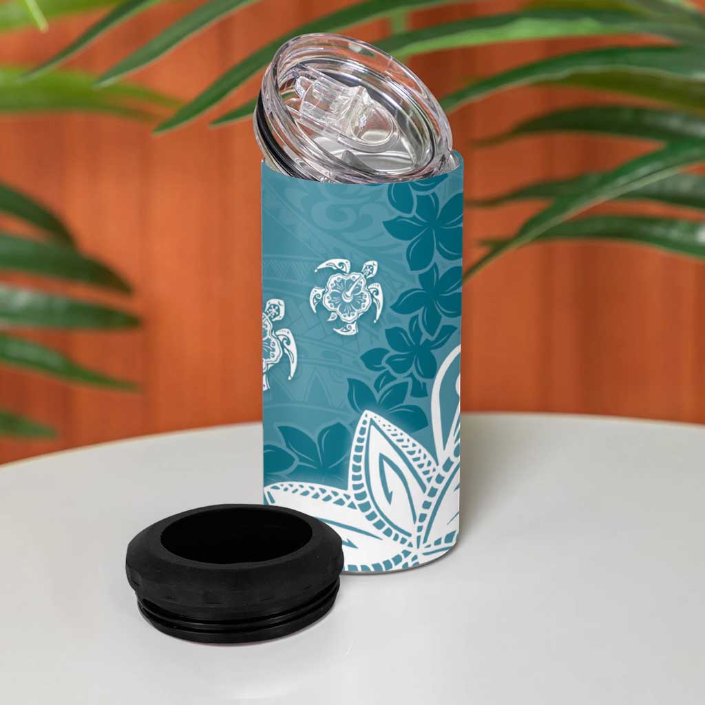 Polynesia 4 in 1 Can Cooler Tumbler Hippie Blue Tribal Turtle Floral Pattern LT05 - Polynesian Pride