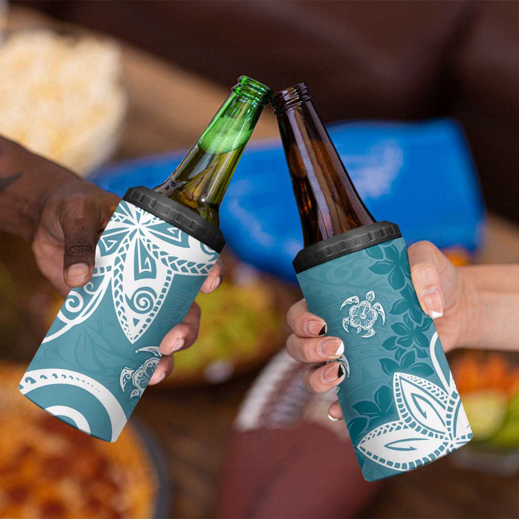 Polynesia 4 in 1 Can Cooler Tumbler Hippie Blue Tribal Turtle Floral Pattern LT05 - Polynesian Pride