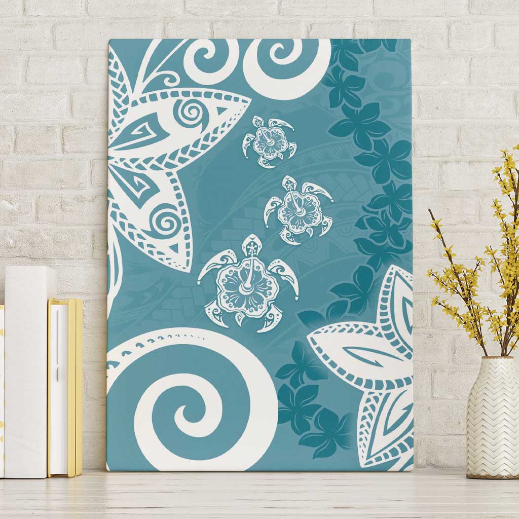 Polynesia Canvas Wall Art Hippie Blue Tribal Turtle Floral Pattern LT05 Without Frame Blue - Polynesian Pride