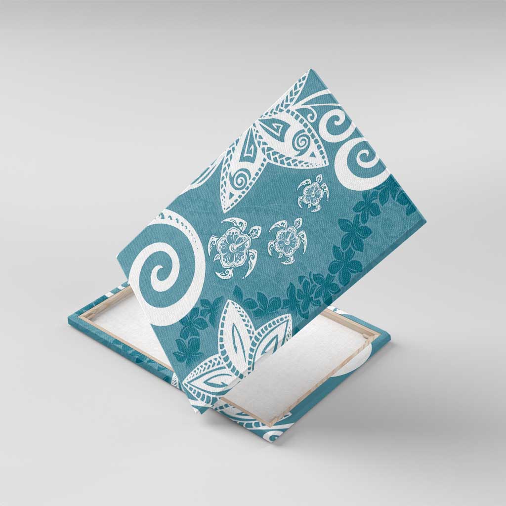 Polynesia Canvas Wall Art Hippie Blue Tribal Turtle Floral Pattern LT05 With Frame Blue - Polynesian Pride