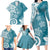 Polynesia Family Matching Long Sleeve Bodycon Dress and Hawaiian Shirt Hippie Blue Tribal Turtle Floral Pattern