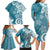 Polynesia Family Matching Long Sleeve Bodycon Dress and Hawaiian Shirt Hippie Blue Tribal Turtle Floral Pattern