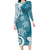 Polynesia Family Matching Long Sleeve Bodycon Dress and Hawaiian Shirt Hippie Blue Tribal Turtle Floral Pattern