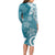 Polynesia Family Matching Long Sleeve Bodycon Dress and Hawaiian Shirt Hippie Blue Tribal Turtle Floral Pattern