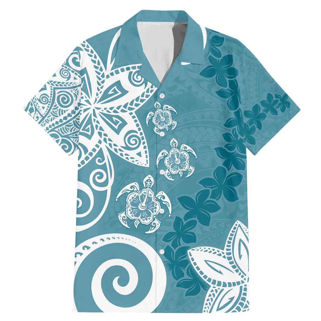 Polynesia Family Matching Mermaid Dress and Hawaiian Shirt Hippie Blue Tribal Turtle Floral Pattern