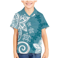 Polynesia Family Matching Mermaid Dress and Hawaiian Shirt Hippie Blue Tribal Turtle Floral Pattern
