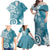 Polynesia Family Matching Off Shoulder Maxi Dress and Hawaiian Shirt Hippie Blue Tribal Turtle Floral Pattern