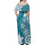 Polynesia Family Matching Off Shoulder Maxi Dress and Hawaiian Shirt Hippie Blue Tribal Turtle Floral Pattern