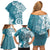 Polynesia Family Matching Off Shoulder Short Dress and Hawaiian Shirt Hippie Blue Tribal Turtle Floral Pattern