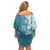 Polynesia Family Matching Off Shoulder Short Dress and Hawaiian Shirt Hippie Blue Tribal Turtle Floral Pattern