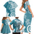 Polynesia Family Matching Short Sleeve Bodycon Dress and Hawaiian Shirt Hippie Blue Tribal Turtle Floral Pattern