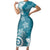 Polynesia Family Matching Short Sleeve Bodycon Dress and Hawaiian Shirt Hippie Blue Tribal Turtle Floral Pattern