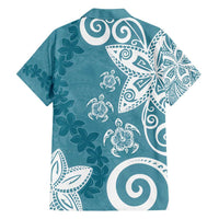 Polynesia Family Matching Tank Maxi Dress and Hawaiian Shirt Hippie Blue Tribal Turtle Floral Pattern