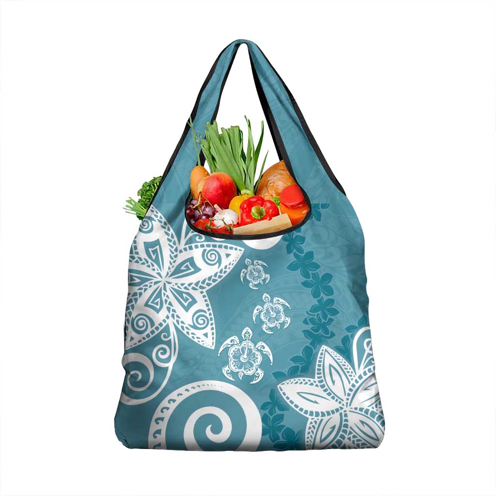 Polynesia Grocery Bag Hippie Blue Tribal Turtle Floral Pattern LT05 1-pack One Size Blue - Polynesian Pride