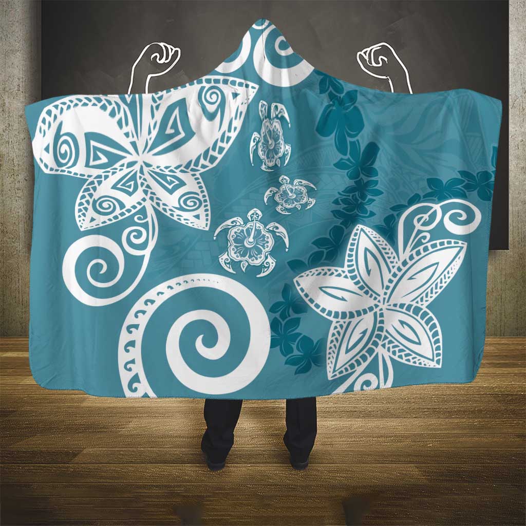 Polynesia Hooded Blanket Hippie Blue Tribal Turtle Floral Pattern LT05 - Polynesian Pride