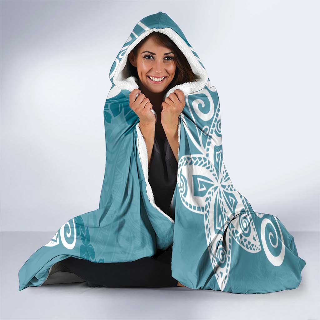 Polynesia Hooded Blanket Hippie Blue Tribal Turtle Floral Pattern LT05 - Polynesian Pride