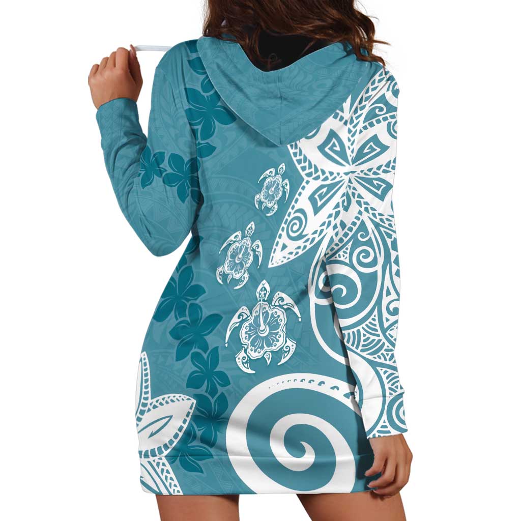 Polynesia Hoodie Dress Hippie Blue Tribal Turtle Floral Pattern LT05 - Polynesian Pride