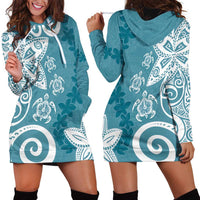 Polynesia Hoodie Dress Hippie Blue Tribal Turtle Floral Pattern LT05 - Polynesian Pride