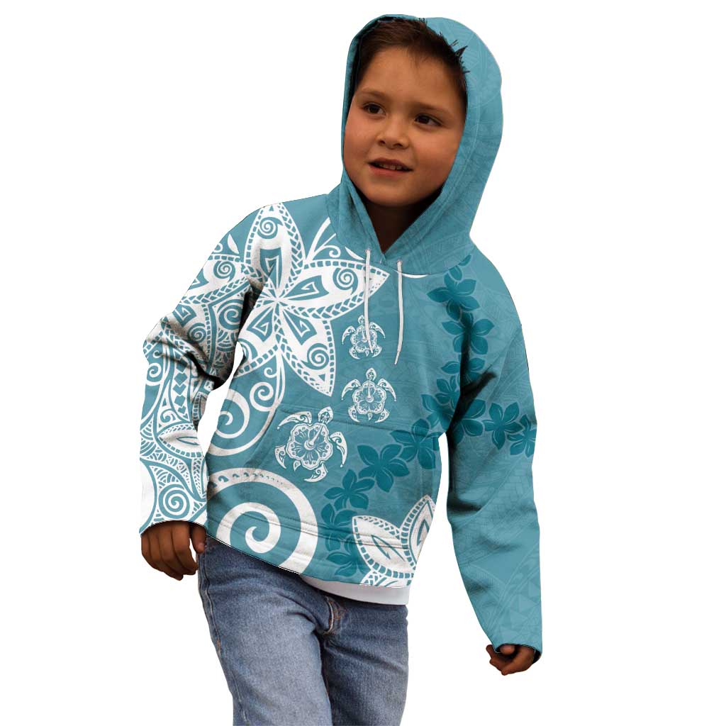 Polynesia Kid Hoodie Hippie Blue Tribal Turtle Floral Pattern