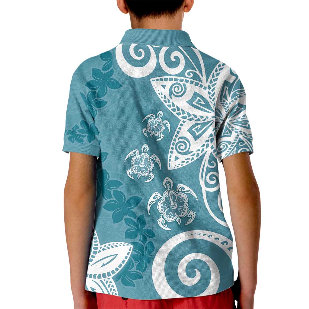 Polynesia Kid Polo Shirt Hippie Blue Tribal Turtle Floral Pattern