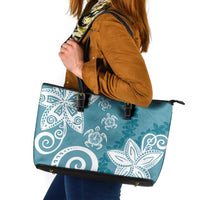 Polynesia Leather Tote Bag Hippie Blue Tribal Turtle Floral Pattern LT05 Blue - Polynesian Pride