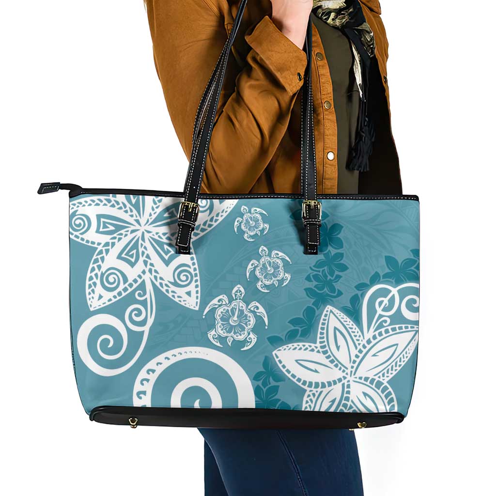 Polynesia Leather Tote Bag Hippie Blue Tribal Turtle Floral Pattern LT05 - Polynesian Pride