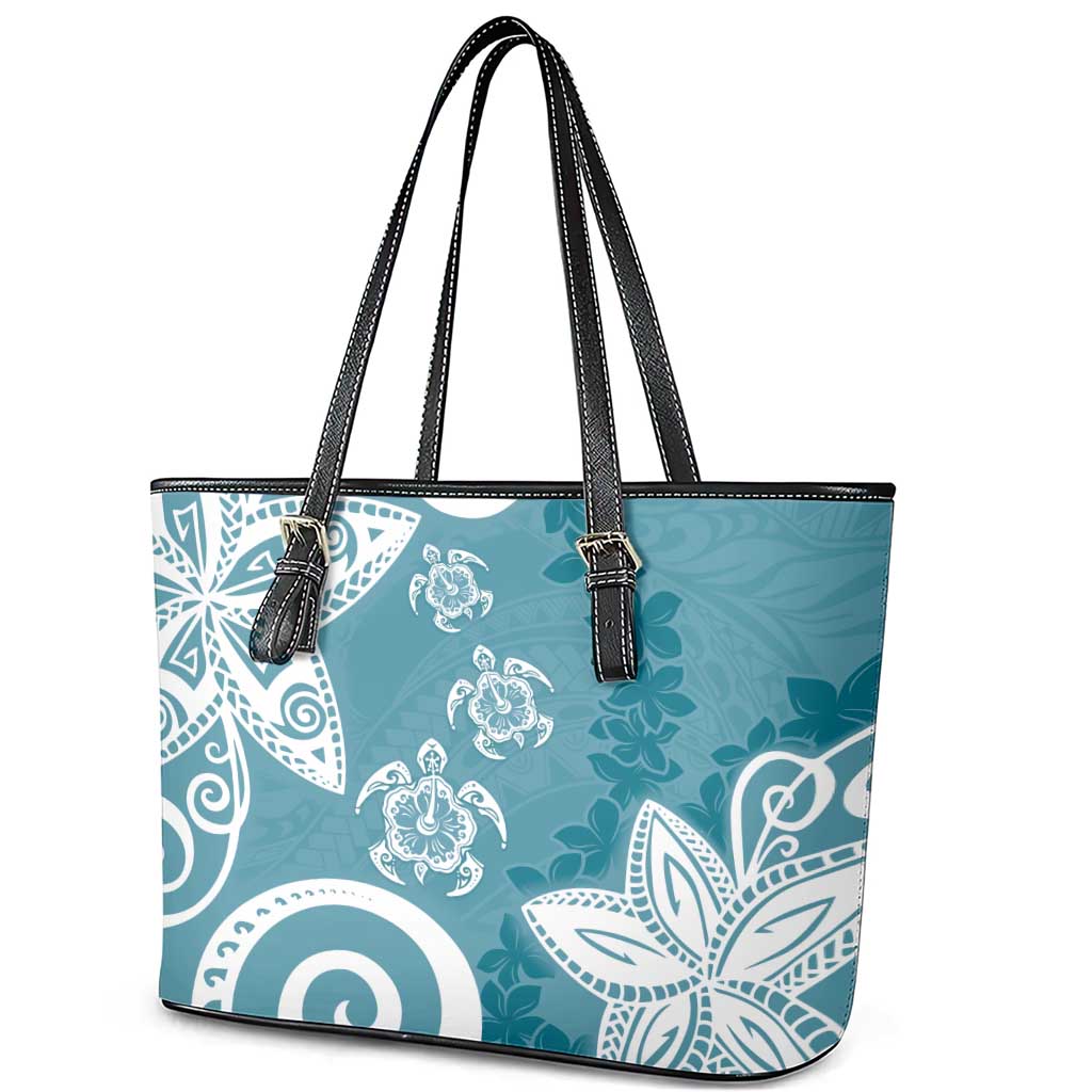 Polynesia Leather Tote Bag Hippie Blue Tribal Turtle Floral Pattern LT05 - Polynesian Pride