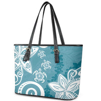 Polynesia Leather Tote Bag Hippie Blue Tribal Turtle Floral Pattern LT05 - Polynesian Pride