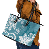 Polynesia Leather Tote Bag Hippie Blue Tribal Turtle Floral Pattern LT05 - Polynesian Pride