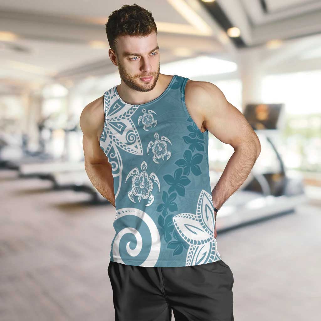 Polynesia Men Tank Top Hippie Blue Tribal Turtle Floral Pattern LT05 Blue - Polynesian Pride