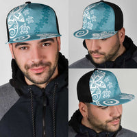 Polynesia Mesh Trucker Cap Hippie Blue Tribal Turtle Floral Pattern - Polynesian Pride