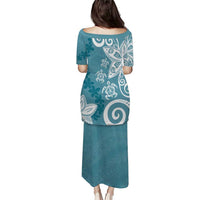 Polynesia Puletasi Hippie Blue Tribal Turtle Floral Pattern LT05 - Polynesian Pride