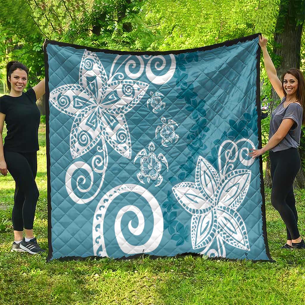 Polynesia Quilt Hippie Blue Tribal Turtle Floral Pattern