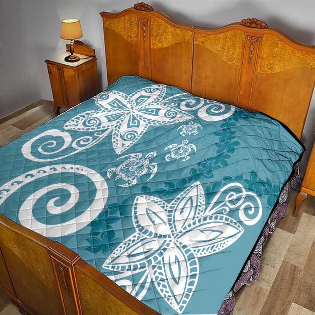 Polynesia Quilt Hippie Blue Tribal Turtle Floral Pattern