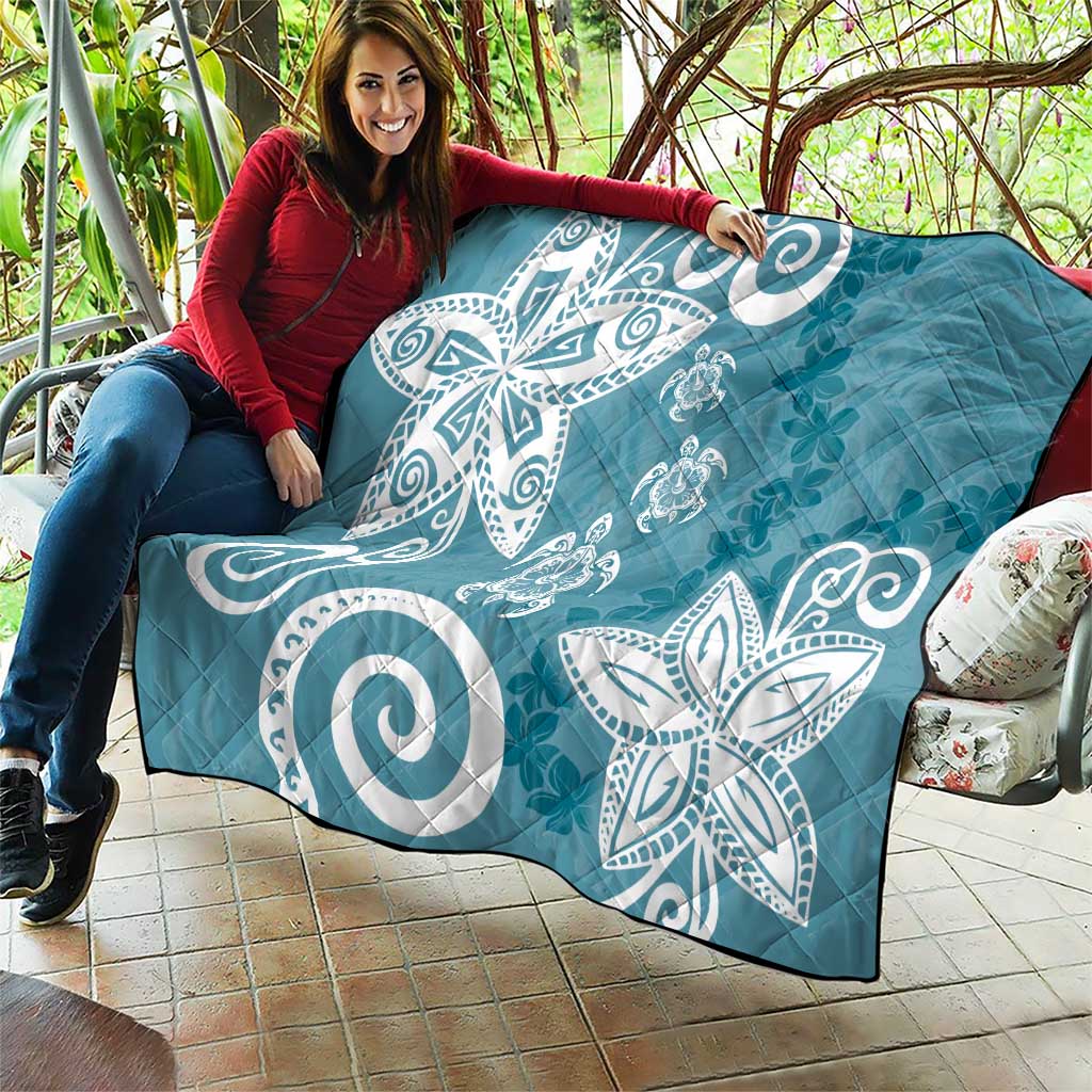 Polynesia Quilt Hippie Blue Tribal Turtle Floral Pattern