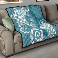Polynesia Quilt Hippie Blue Tribal Turtle Floral Pattern