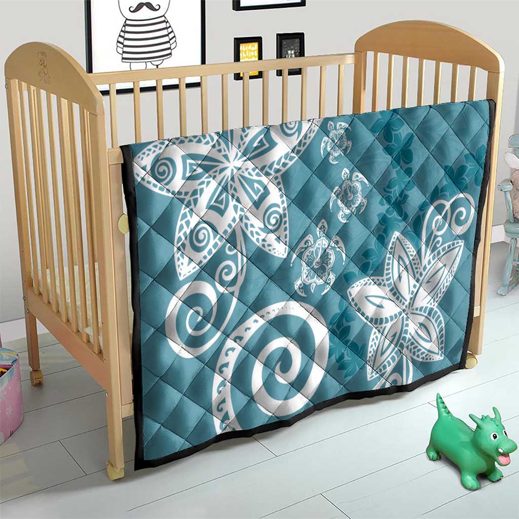 Polynesia Quilt Hippie Blue Tribal Turtle Floral Pattern