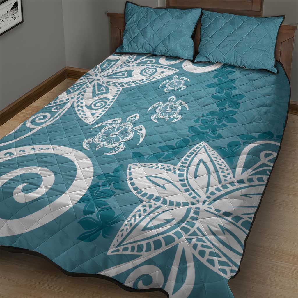 Polynesia Quilt Bed Set Hippie Blue Tribal Turtle Floral Pattern LT05 - Polynesian Pride