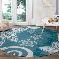 Polynesia Round Carpet Hippie Blue Tribal Turtle Floral Pattern